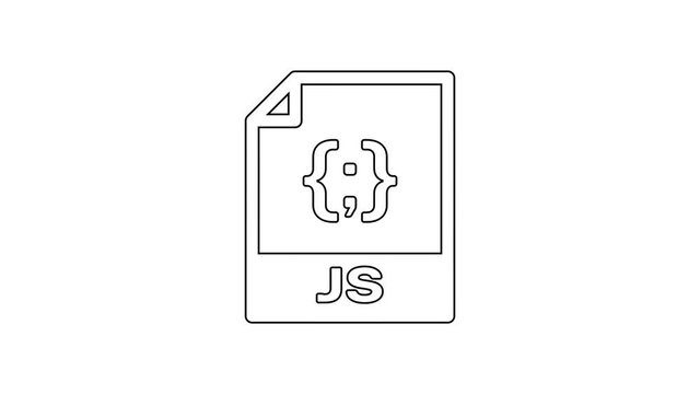 Black JS file document icon. Download js button line icon on white background. JS file symbol. 4K Video motion graphic animation