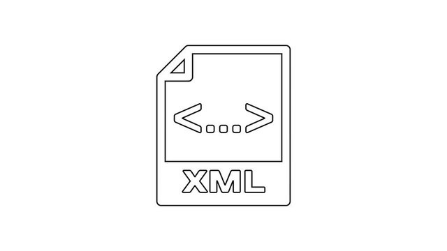 Black XML file document icon. Download xml button line icon on white background. XML file symbol. 4K Video motion graphic animation