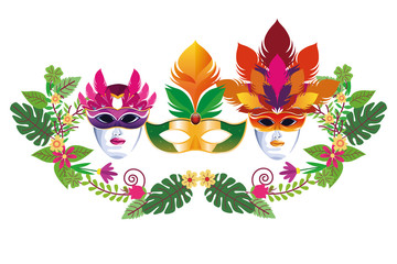 set of masks with feathers