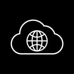 Earth in the cloud sign. Cloud storage black background icon.