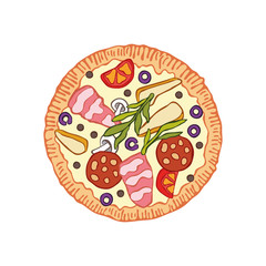 Pizza. Food cartoon. Isolated vector object on white background.