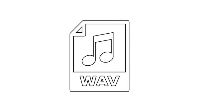 Black WAV file document icon. Download wav button line icon on white background. WAV waveform audio file format for digital audio riff files. 4K Video motion graphic animation