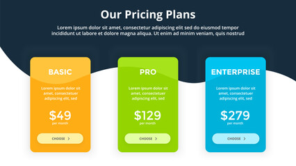 Vector pricing plan banners infographic template. Marketing presentation slide. Business labels concept infographics. 3 options, parts, steps, processes.