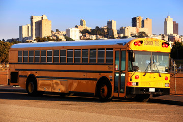 Traditional yellow school bus in America