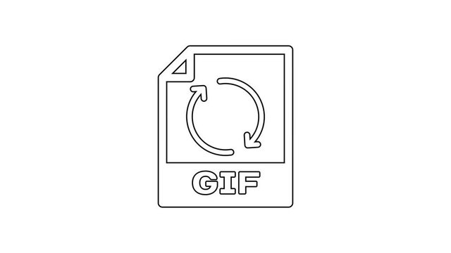 Black GIF file document icon. Download gif button line icon on white background. GIF file symbol. 4K Video motion graphic animation