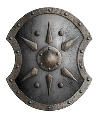 Naklejka premium Large metal shield with star isolated 3d illustration