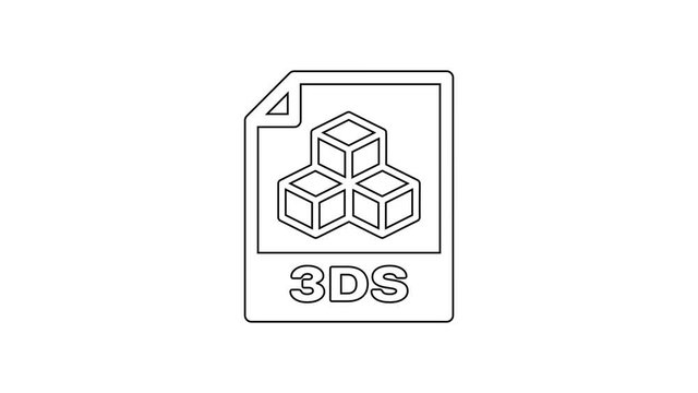 Black 3DS file document icon. Download 3ds button line icon on white background. 3DS file symbol. 4K Video motion graphic animation