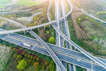 Aerial view of highway and overpass in Shanghai