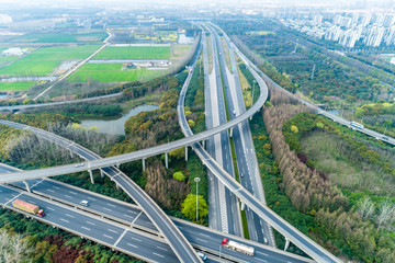 Aerial view of highway and overpass in Shanghai