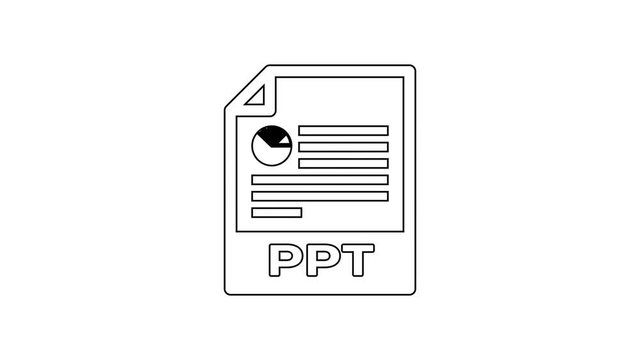 Black PPT file document icon. Download ppt button line icon on white background. PPT file presentation. 4K Video motion graphic animation