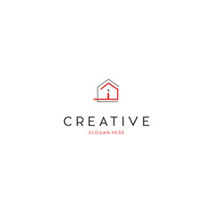 logo design simple house and letter I, letter I home logo design concept vector template