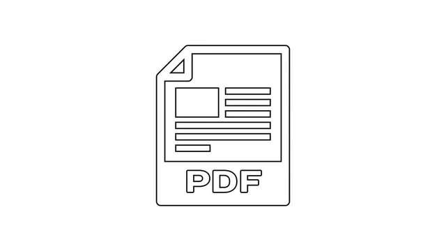 Black PDF file document icon. Download pdf button line icon on white background. PDF file symbol. 4K Video motion graphic animation