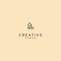 Vector symbol design for real estate company. Buildings abstract logo design template. City skyline logo layout. Home icon idea. House silhouette. Construction sign.