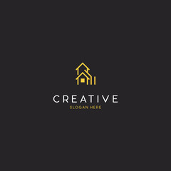 Vector symbol design for real estate company. Buildings abstract logo design template. City skyline logo layout. Home icon idea. House silhouette. Construction sign.