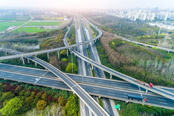 Aerial view of highway and overpass in Shanghai