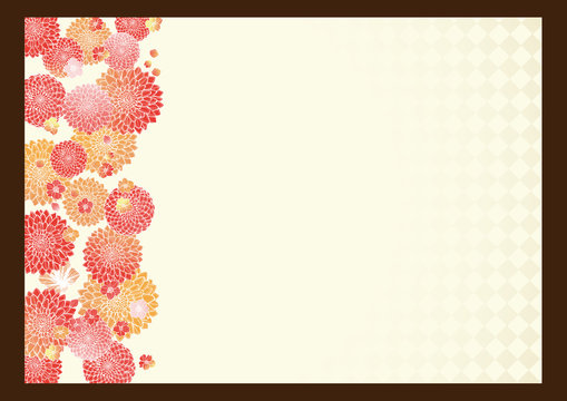 レトロ調 和風のフレーム 手書きの花柄 背景素材 和柄 お祝い Stock イラスト Adobe Stock