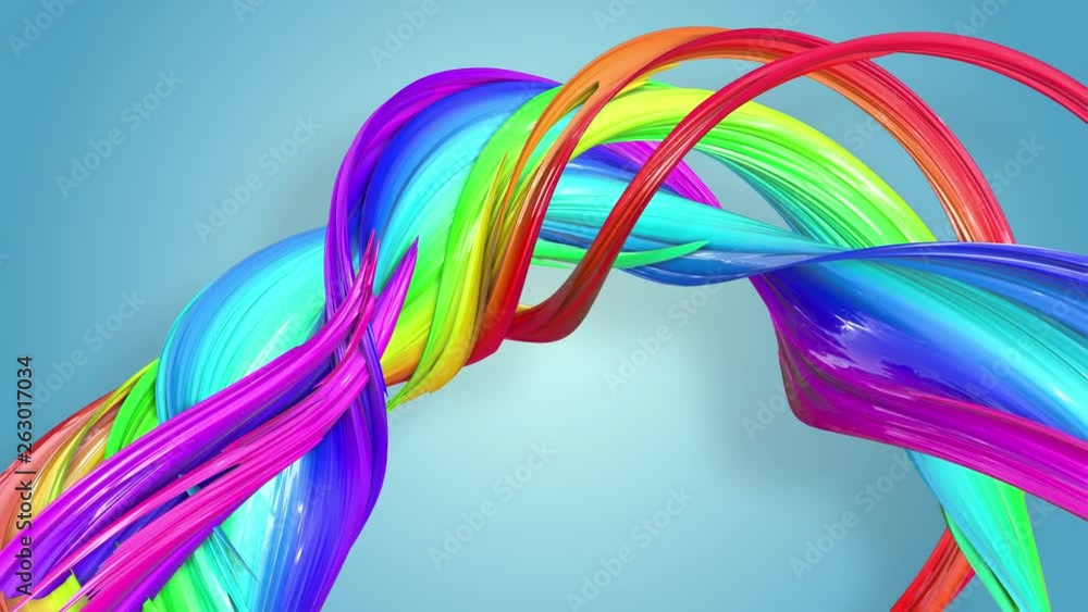 Poster abstract seamless background with multicolored ribbons. rainbow stripes are moving in a circle and t