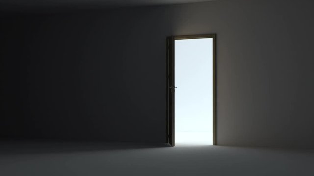 A door opening to dark room with bright light