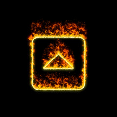 Fototapeta na wymiar The symbol caret square up burns in red fire