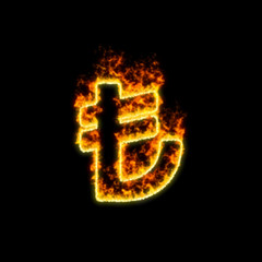 The symbol lira sign burns in red fire