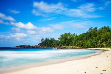 Naklejka na ściany i meble beautiful paradise tropical beach,palms,rocks,white sand,turquoise water, seychelles 3