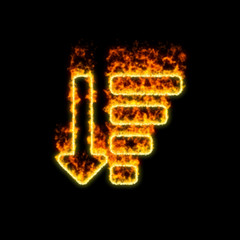 The symbol sort amount down burns in red fire