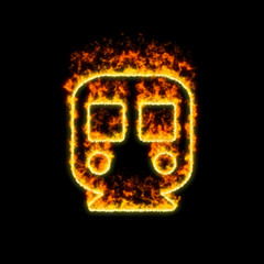 The symbol subway burns in red fire