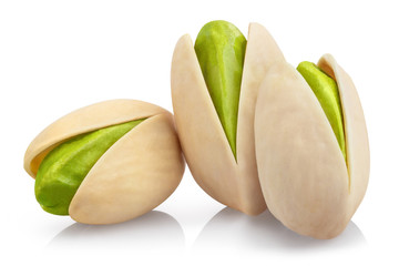 Delicious pistachios, isolated on white background
