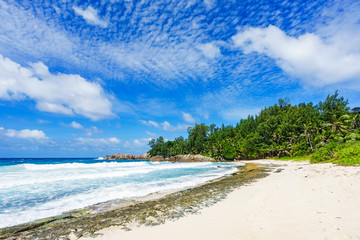 Beautiful tropical beach,palms,white sand,granite rocks,seychelles 12
