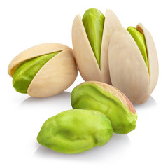 Delicious pistachios, isolated on white background