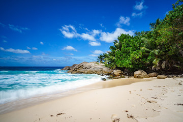 beautiful paradise tropical beach,palms,rocks,white sand,turquoise water, seychelles 17