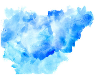 blue watercolor abstract colorful touches on white background.Creative background for design and texts