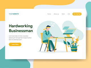 Landing page template of Hardworking Businessman Illustration Concept. Modern Flat design concept of web page design for website and mobile website.Vector illustration