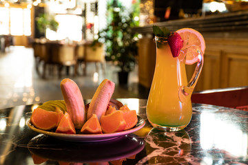 Delicious Lemonade with the nice fruit plate.