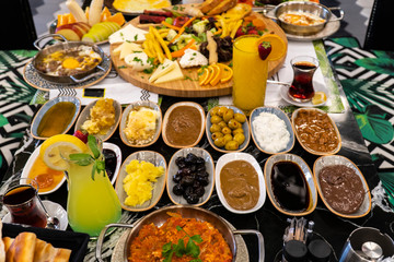 Delicious traditional turkish breakfast on table