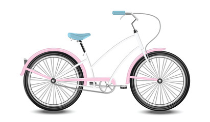 Bicycle with a pink frame, female, urban - isolated - flat style - vector