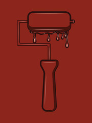 Paint roller with dripping paint - icon on red background - vector