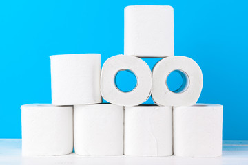 Toilet paper. Close up shot on blue background