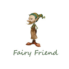Hand-drawn watercolor illustration of a cute little fairy gnome in a shoemaker's apron and a funny cap