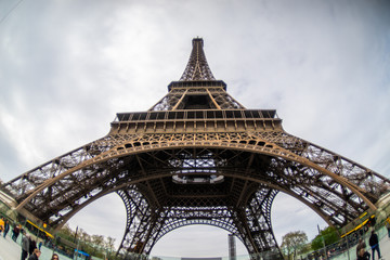 Naklejka na ściany i meble Paris, France, 2019: Eiffel Tower in sunny spring day in Paris, France