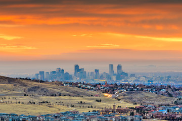 Denver, Colorado, USA downtown skyline viewed from Red Rocks - obrazy, fototapety, plakaty