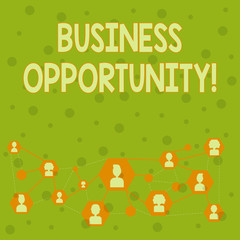 Word writing text Business Opportunity. Business photo showcasing investment that allows the buyer to begin a business Online Chat Head Icons with Avatar and Connecting Lines for Networking Idea