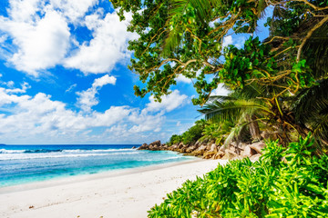 beautiful tropical beach with granite rocks,white sand,turquoise water,seychelles 9