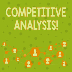 Word writing text Competitive Analysis. Business photo showcasing Strategic technique used to evaluate outside competitor Online Chat Head Icons with Avatar and Connecting Lines for Networking Idea