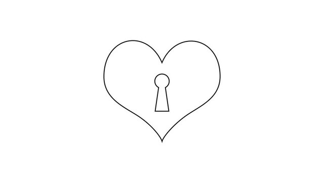 Black Heart with keyhole line icon on white background. Locked Heart. Love symbol and keyhole sign. 4K Video motion graphic animation