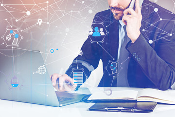 Businessman working with GUI interface