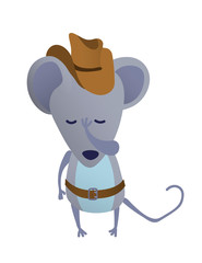 cartoon of mouse. A gray mouse in a cowboy hat. Sheriff's suit. Vector illustration