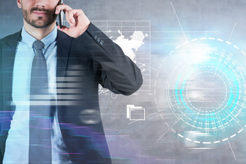 Businessman talking on phone, infographic