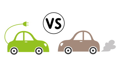 Electric vs gasoline car. Vector illustration