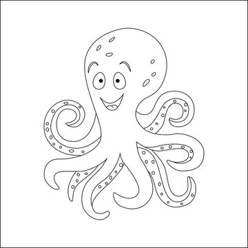 Colorless octopus vector illustration isolated on white background. Coloring book page